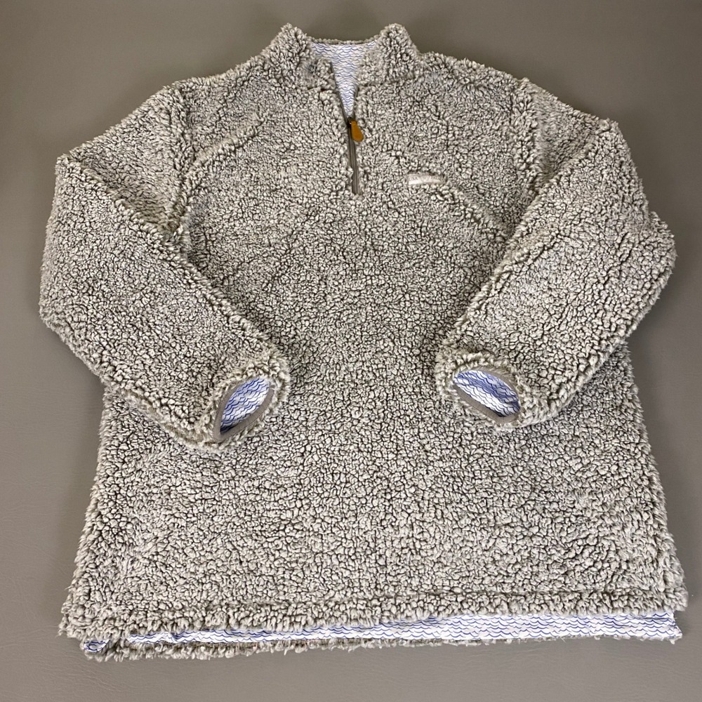 USA Palm Sherpa Fleece Pullover 1/4 Zip Men's XXL Wave Print Lining Mock Neck